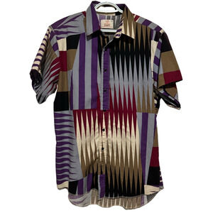 Duke Western Wear John Wayne Color Block Short‎ Sleeve Button Front Shirt Size L